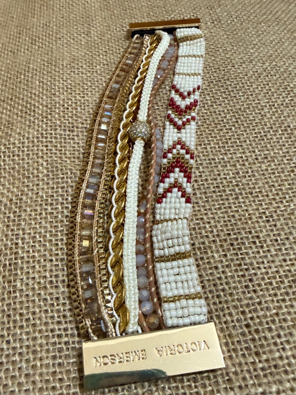 Victoria Emerson Gold and Cream Multi-Strand Beaded Wrap Bracelet